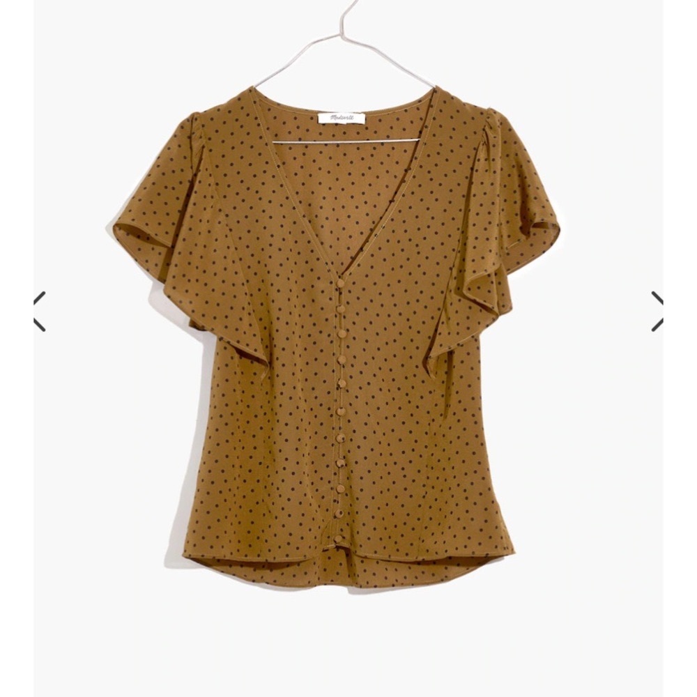 Madewell Polka-dot Silk Short-Sleeve Blouse | Olive
